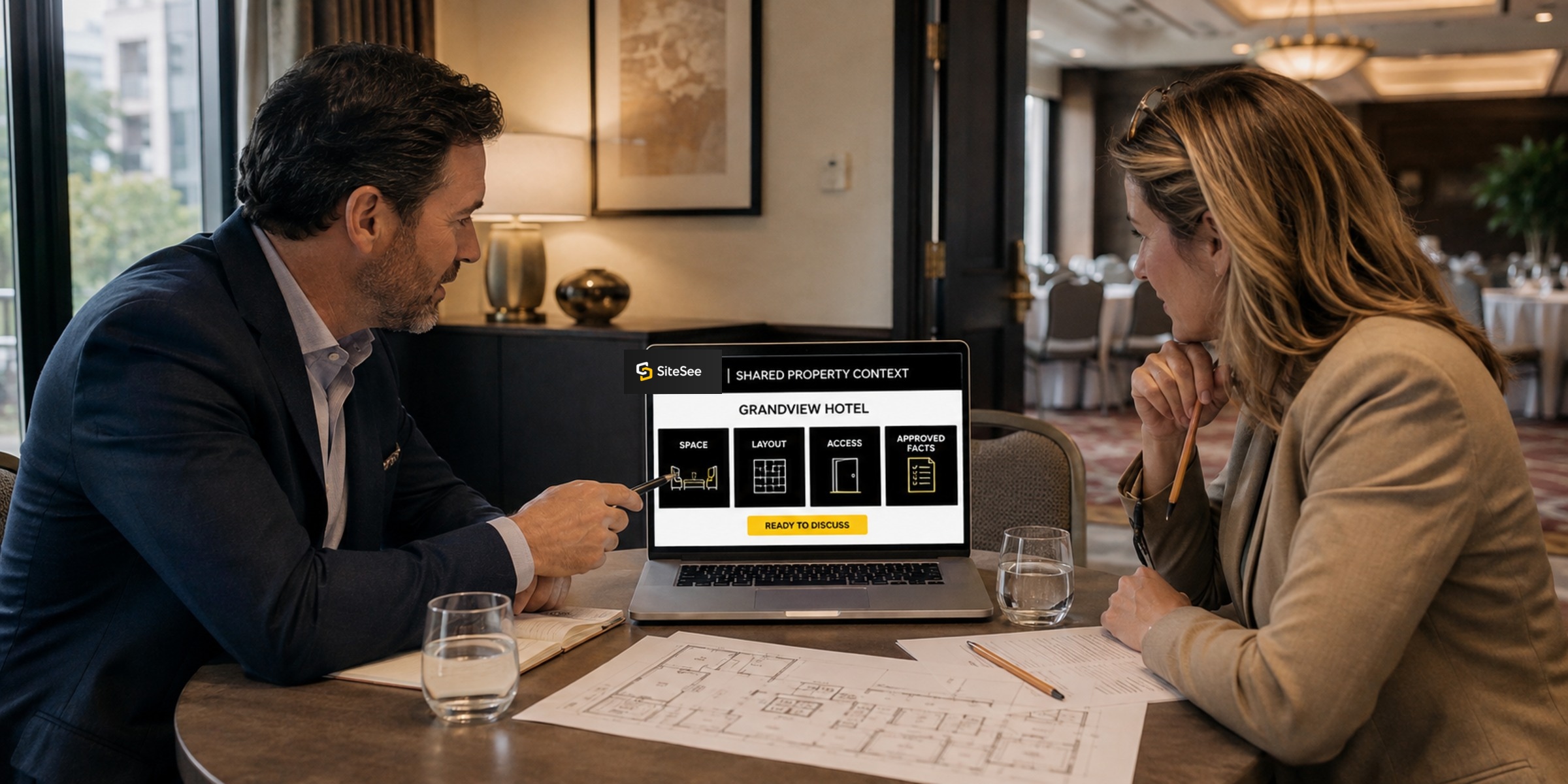A hospitality sales team using shared SiteSee property context