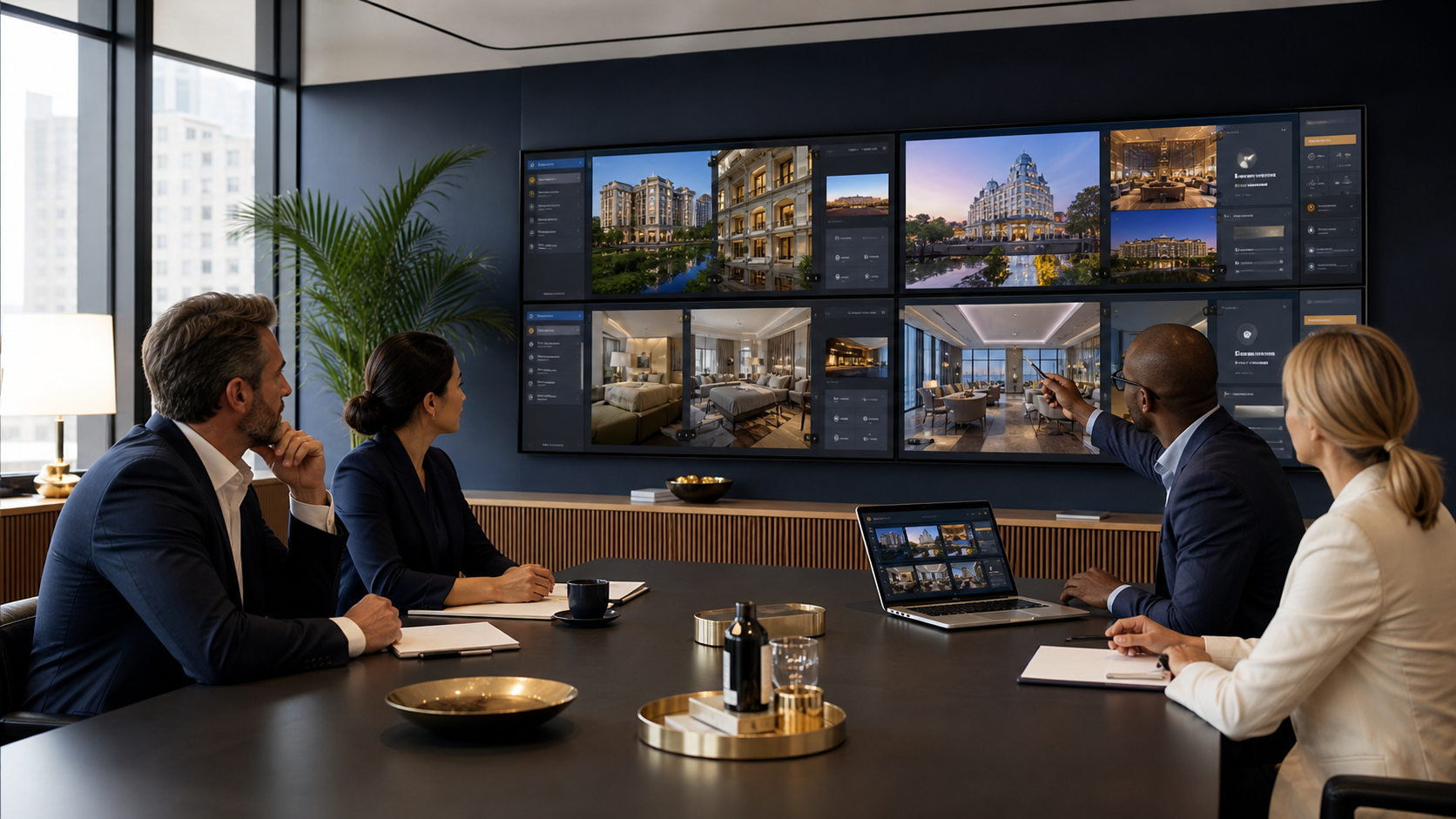 Hospitality portfolio leaders reviewing multiple property experiences together