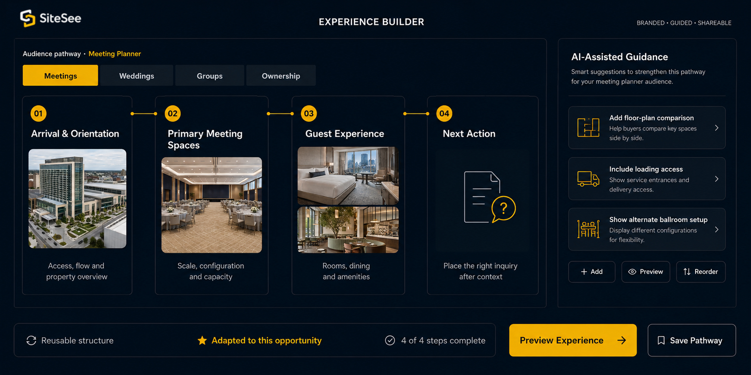 SiteSee AI-assisted experience builder interface