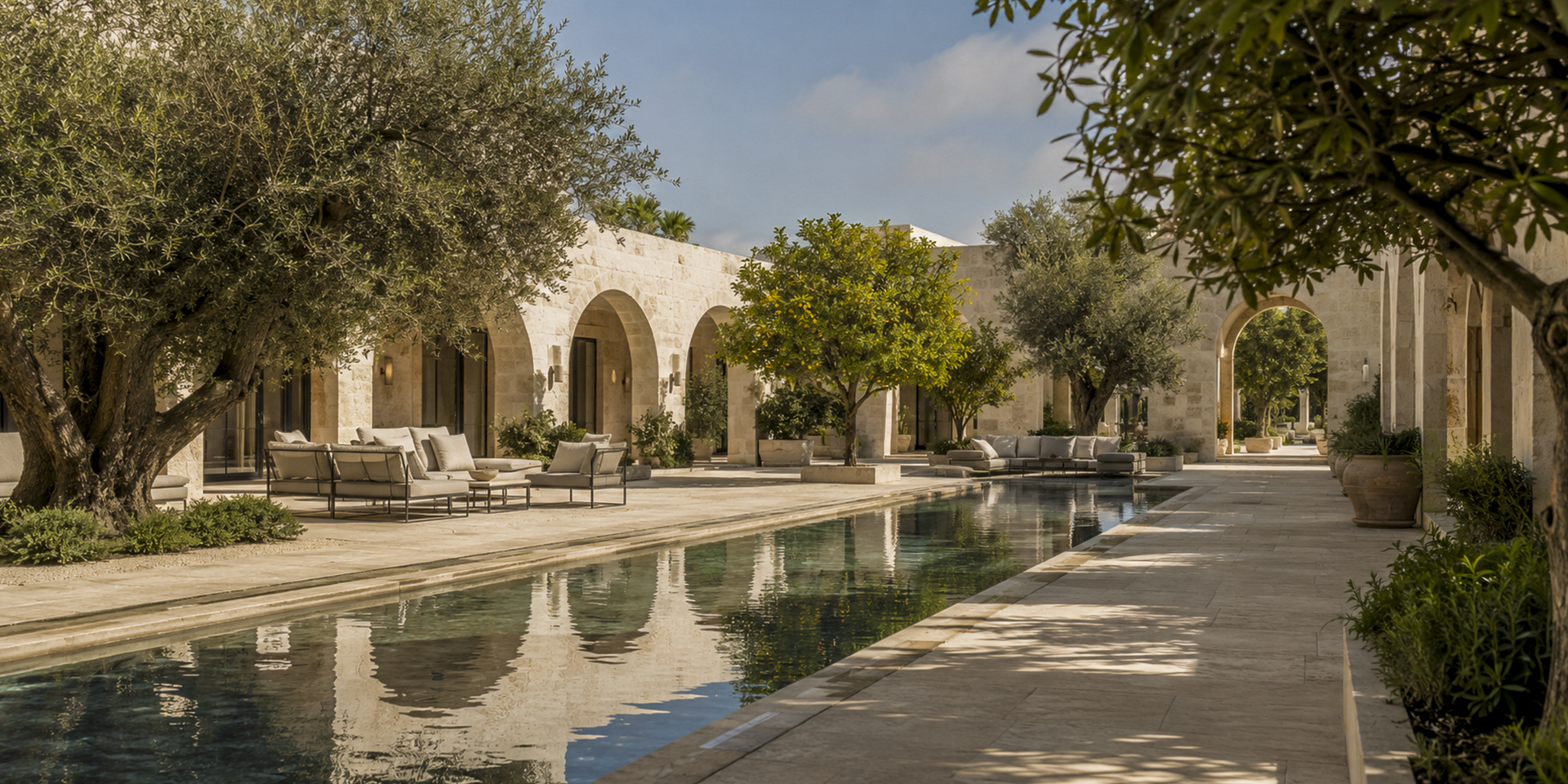 Mediterranean resort courtyard